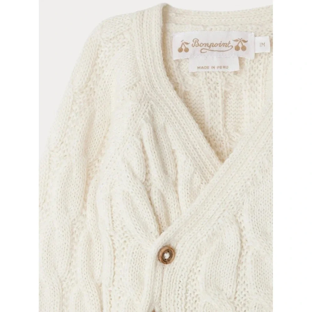 NWT Bonpoint Jalina Cable Knit‎ Wrap Set Ivory Milk White 6M Luxury Baby Outfit